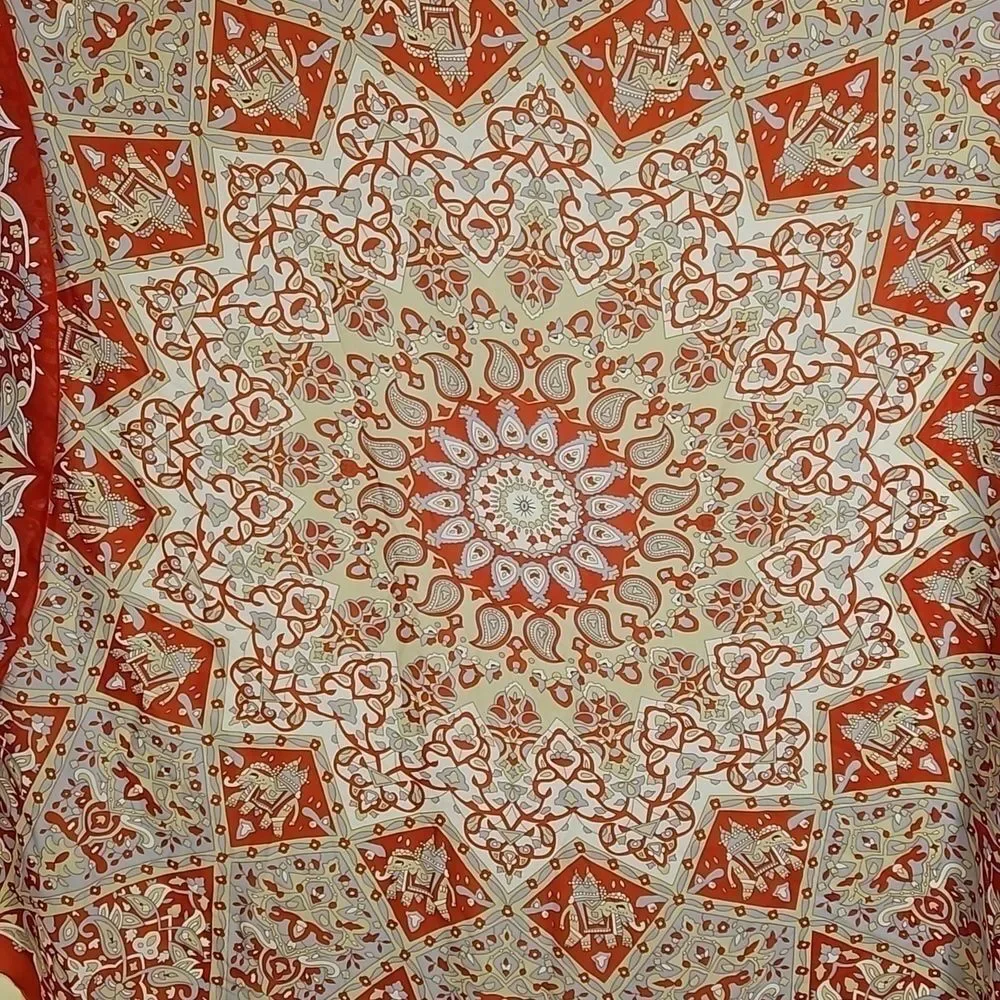 Mandala Elephant Round Oversized Scarf Wrap Red Gray White Boho Tapestry 60